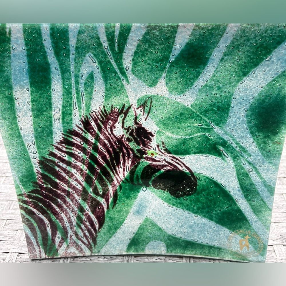 Anactacia Original Collection handmade  green w/brown zebra head platter, 9.5